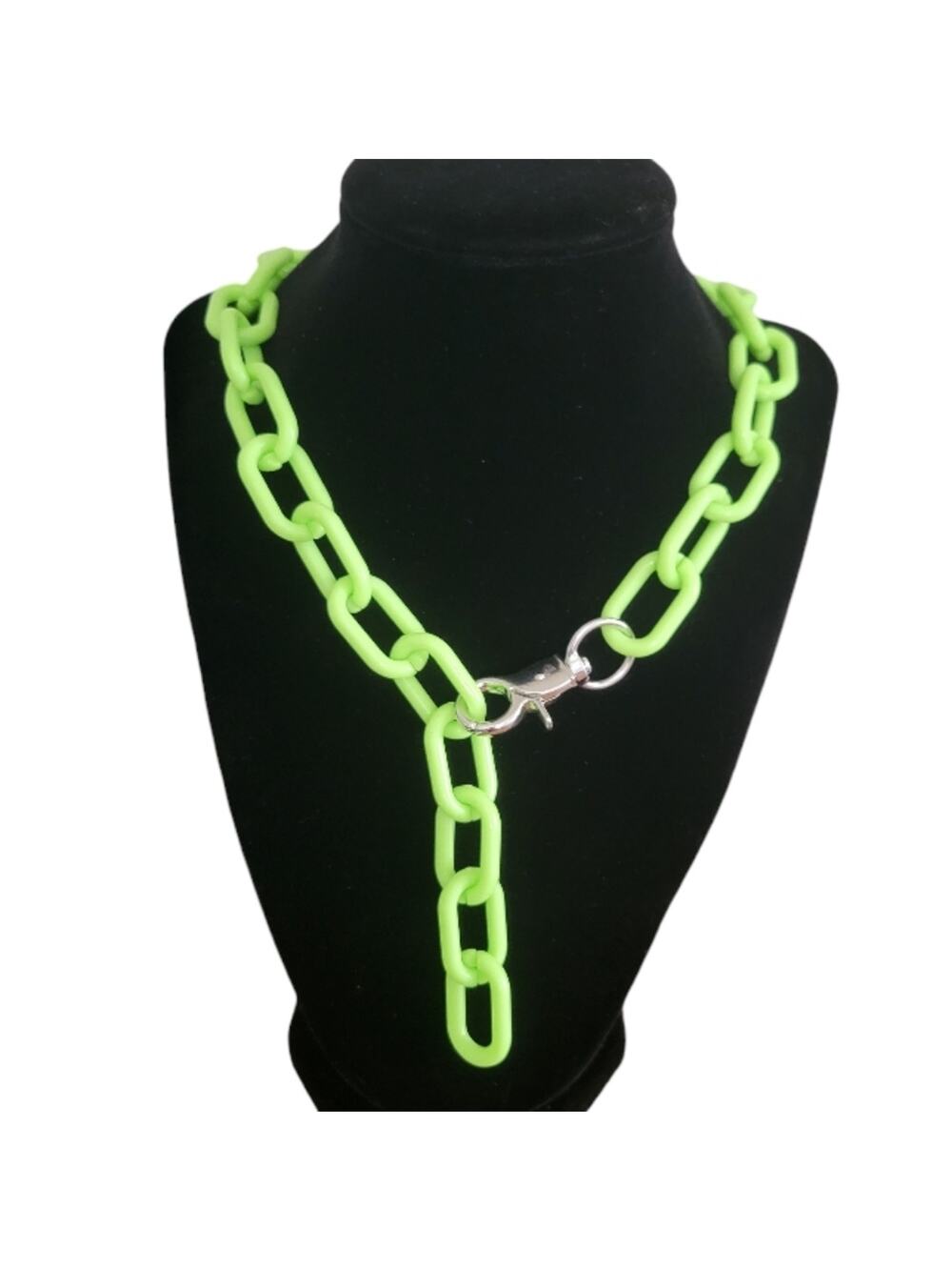 Lime green chunky acrylic curb chain necklace